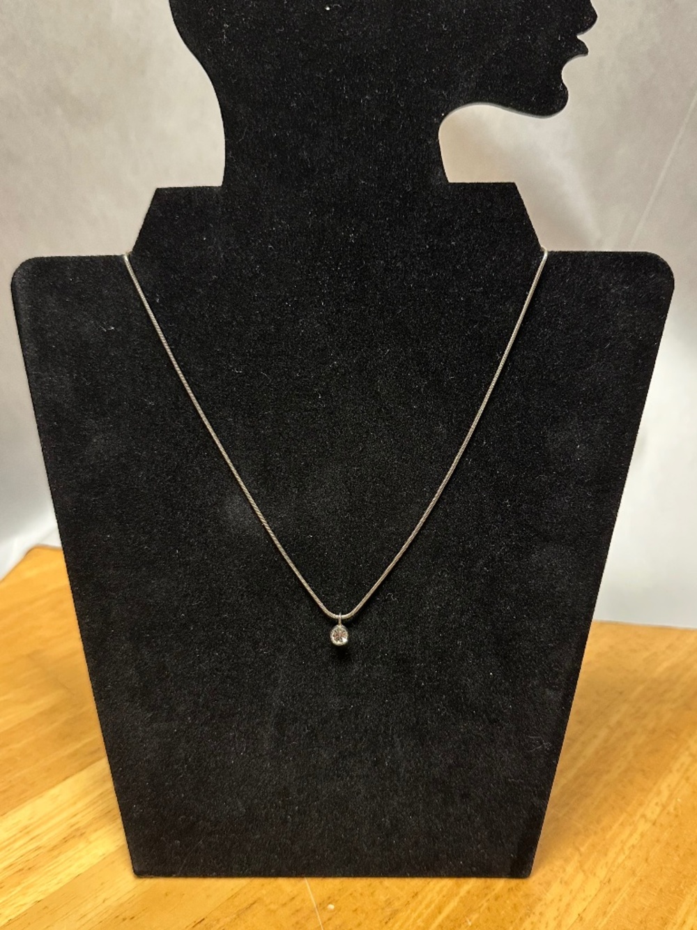 Diamond Pendant Necklace | Round Solitaire Bezel Diamond & Thin Snake Chain